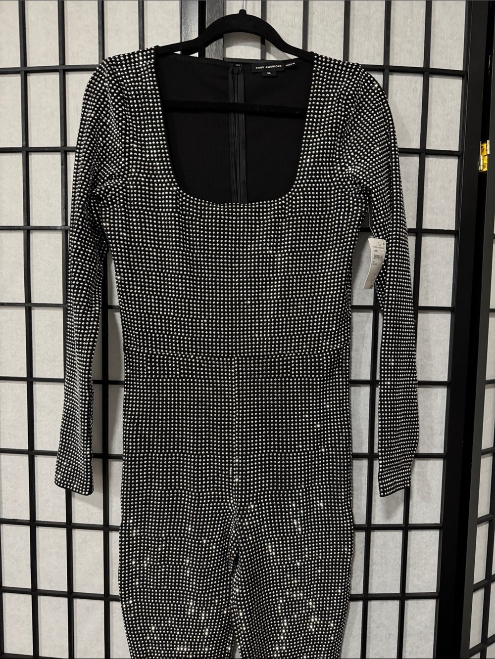 Good American Crystal Rhinestone Jumpsuit Black XL NWT Glam Party Evening - Picture 6 of 10